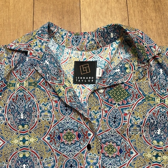 Lennard Taylor BRENDA SWING COTTON PRINT longsleeve dress shirt oversized sz XXS - Picture 10 of 12